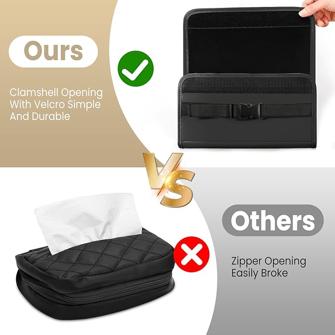 Car Tissue Holder, WHHMK Tissue Box Cover Keep Car Tidy, Premium PU Leather Backseat Napkin Rectangle Organizer, Extra Large Tissue Box Storage in Auto Fits for 100-150 Regular Size Tissues, Black