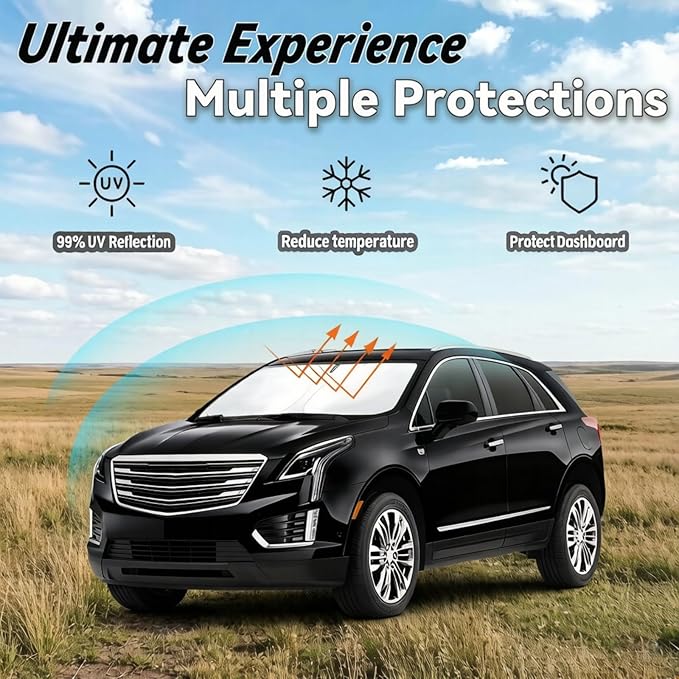 Windshield Sun Shade for Cadillac XT5 2017-2025 2026, Car Front Window Sunshade with 240T Sun Visor Protector Blocks UV Rays Heat Sun Shield Accessories