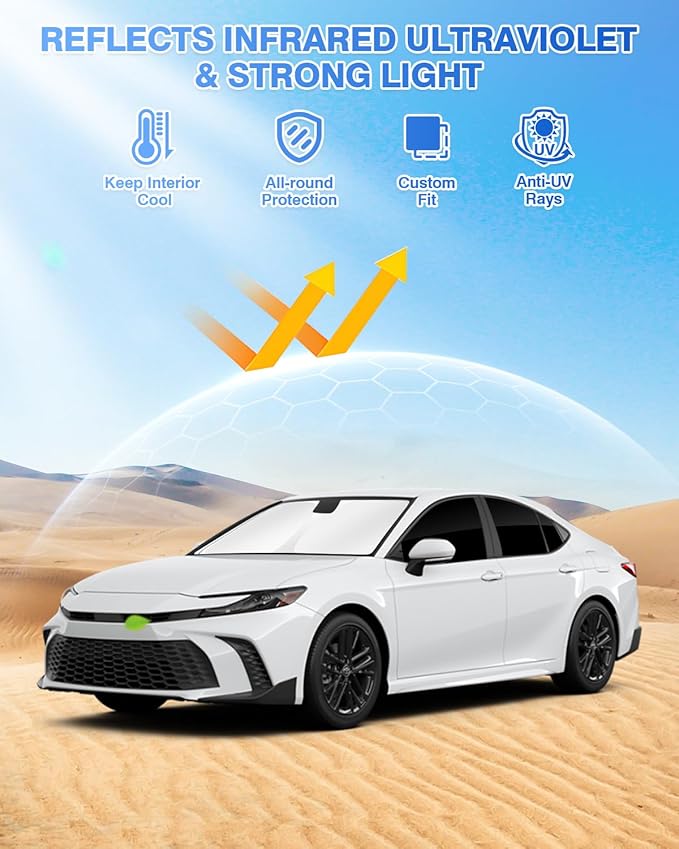Canvcle Sunshades for 2025 2026 Toyota Camry Accessories Windshield Sun Shade Side Rear Window Shade Cover Sun Visor Shield Privacy Protection Keep Vehicle Cool Black 6PCS
