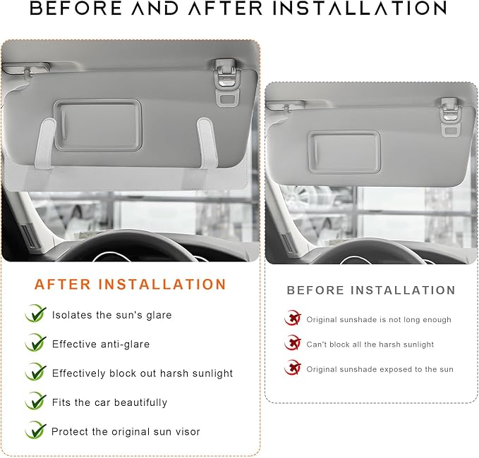 2 PCS Sun Visor Extender for Car, Anti-Glare Sunvisor Extension Shade Attachment for Safe Driving, Clip-On Sun Blocker Sunshade Extender Protect Driver Passenger from UV Rays (Gray)