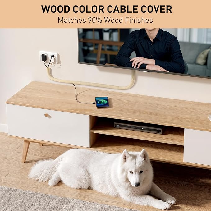AGPTEK Cable Sleeve, 10ft - 1.5 inch Cable Management, Desk Cord Cover Organizer Wire Hider for Home Office Computer TV Wire Loom Tubing, Pet Proof Cord Protector from Cat Dog Chewing, Wood Color