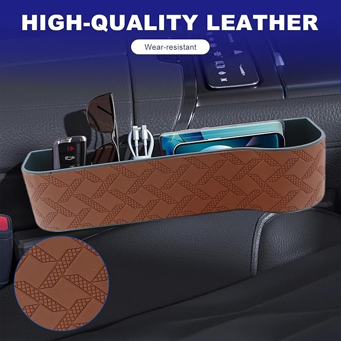 Car Seat Gap Filler Organizer, 2 Pack Seat Gap Storage Box, Leather Cup Holder Gap Bag for Console Car Organizers and Storage, Car Gap Filler Organizer for Phones, Sunglasses, Keys and Cards