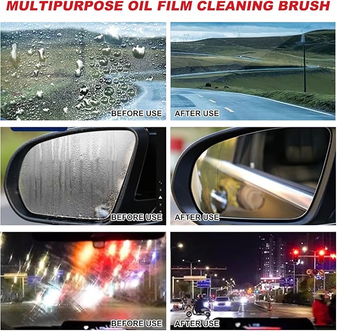 Oil-Free Car Glass Brushes, Upgrade 2.0 Clear Vision Glass Cleaner, Oil Film Cleaning Brush for Automotive Windows, Clearvision Cars Windshield Cleaner Tool (1set) (1, Red)
