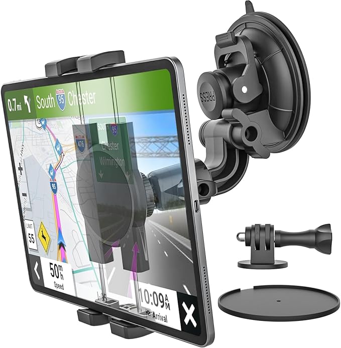 GDZN Suction Cup Windshield Tablet Holder for Car, Anti-Shake Dashboard Windshield Tablet Mount for Truck/Pickup/SUV, Car Mount with 1/4'' Screw for 4.7-13" iPad Pro, Galaxy Tab, iPhone, Gopro, Camera