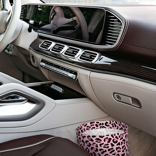 Car Trash Bag Leopard Print Pink Hanging Back of Seat Car Portable Trash Bag Leopard Print Pink Waterproof One-Handed Portable Strap Drawstring Garbage Bags 2 Pieces Car Coasters