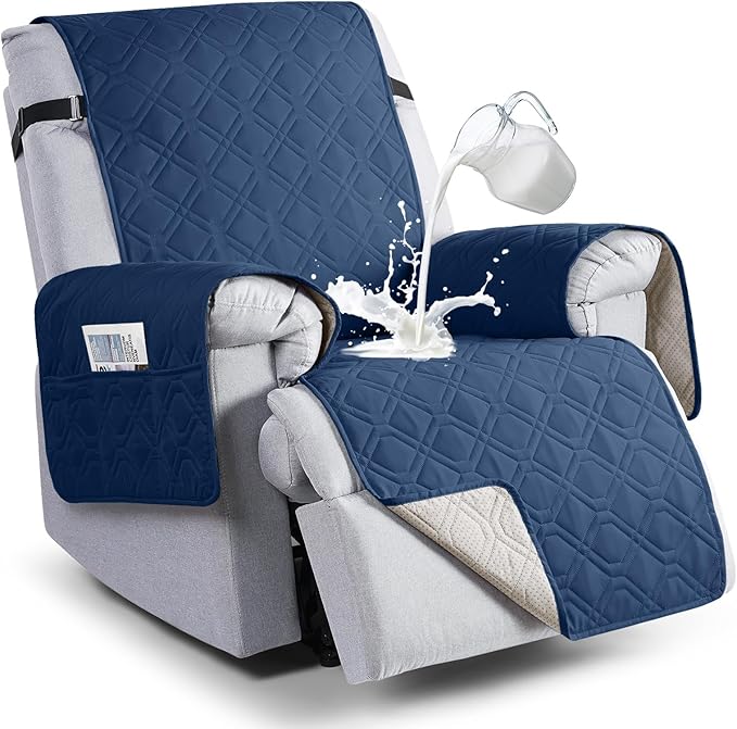 VANSOFY 100% Waterproof Recliner Chair Covers, Recliner Cover Non-Slip Dog Chair Cover Furniture Protector Washable Slipcover with Pocket, Elastic Straps for Pets, Dogs(Ocean Blue, 23.6")