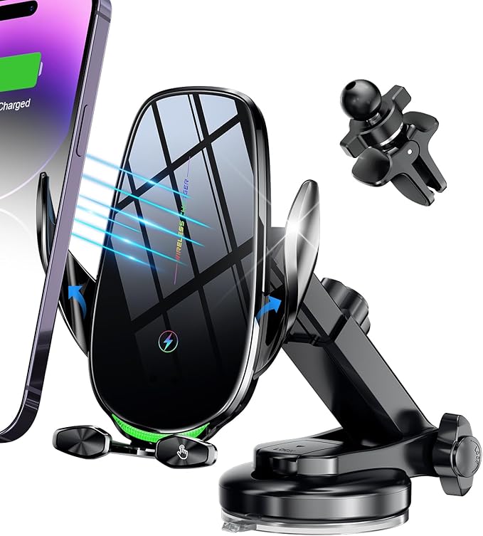 Wireless Car Charger, 15W Fast Wireless Charger for car Auto-Clamping, fit for iPhone 15 14 13 12 11 Pro Max Xs, Samsung Galaxy S23 Ultra S22 S21 S20, S10+ S9+ Note 9, etc