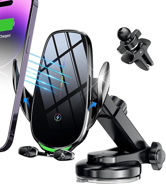 Wireless Car Charger, 15W Fast Wireless Charger for car Auto-Clamping, fit for iPhone 15 14 13 12 11 Pro Max Xs, Samsung Galaxy S23 Ultra S22 S21 S20, S10+ S9+ Note 9, etc
