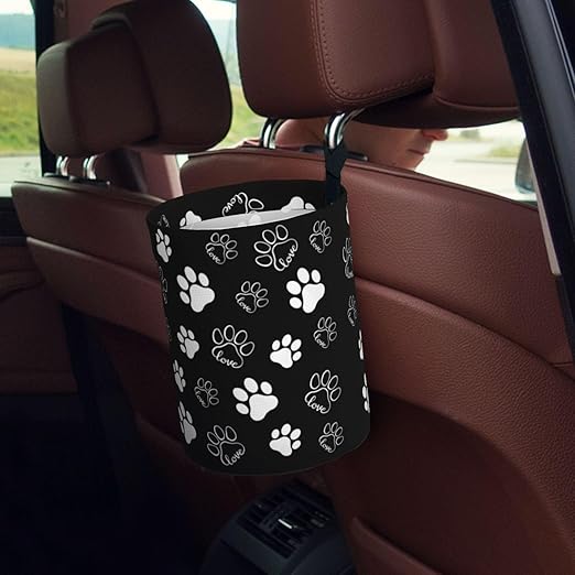 Car Trash Bag Paw Print Hanging Back of Seat Car Portable Trash Bag Paw Print Waterproof One-Handed Portable Strap Drawstring Garbage Bags 2 Pieces Car Coasters