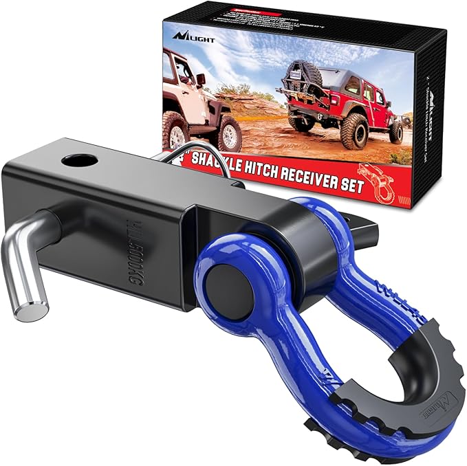 Nilight Shackle Hitch Receiver 2Inch 45000 LBs Breaking Strength 3/4" D Ring Trailer Pin Heavy Duty Solid Recovery Towing Kit for Trucks Jeeps Off-Road