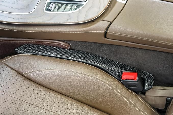 Bling Diamond Car Seat Gap Filler for Car SUV and Truck,2 Pack Universal Gap Stopper to Fill The Gap Between Seat Console Stop Things Dropping (Black)