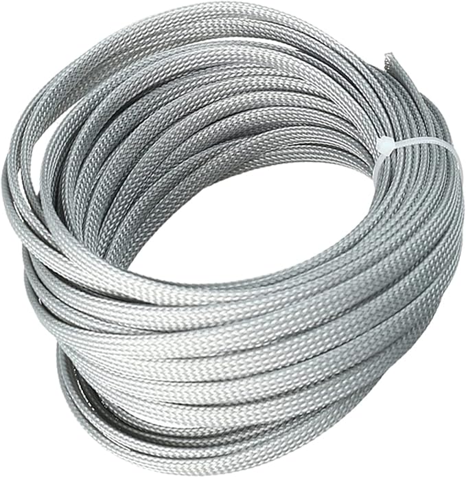 Aicosineg 32.81ft PET Flexible Braided Cable Sleeve 0.25inch Width Wire Loom Sleeving and Organizer Flexible Wire Mesh Sleeve Wrap Protector for TV Audio PC Cords from Pets Chewing Gray