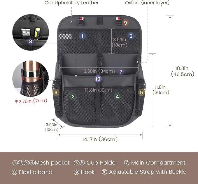 Hanging Car Trunk Organizer and Storage, Premium Faux Leather Large Capacity Storage Accessories, Backseat Car Organizer for SUV/MPV/Truck (1, Black)