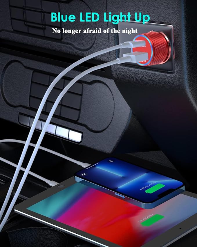 iPhone Car Charger,[2 Pack] 38W Dual Port USB C + QC 3.0 Wall Chargers [Apple MFi Certified] Cigarette Lighter Fast Car Charger Adapter with 2 pack Lightning Cable for iPhone 14 13 Pro Max 12 11 (Red)