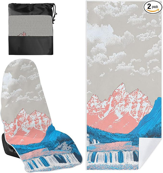 2 Pack Car Towel Seat Covers with Storage Bag, Multifunctional Towel for Gym Outdoor Sport, Picnic, Beach, Pet Dog Travel,Non-Slip Washable Car Seat Protector (Waterfall)
