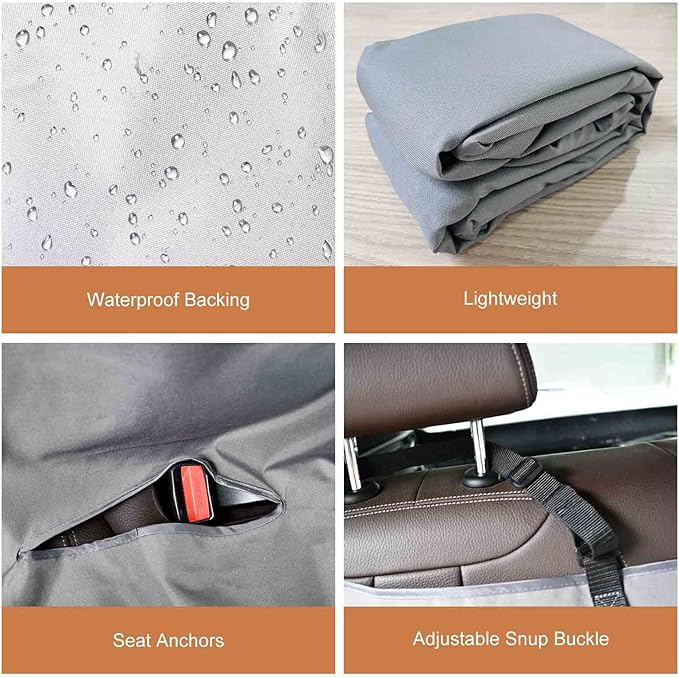 Dog Car Seat Cover, Waterproof Dog Hammock for Car, Scratchproof Travel Car Bed Back Seat Cover for Pets, with Storage Pocket for Car SUV Truck (Grey-2)
