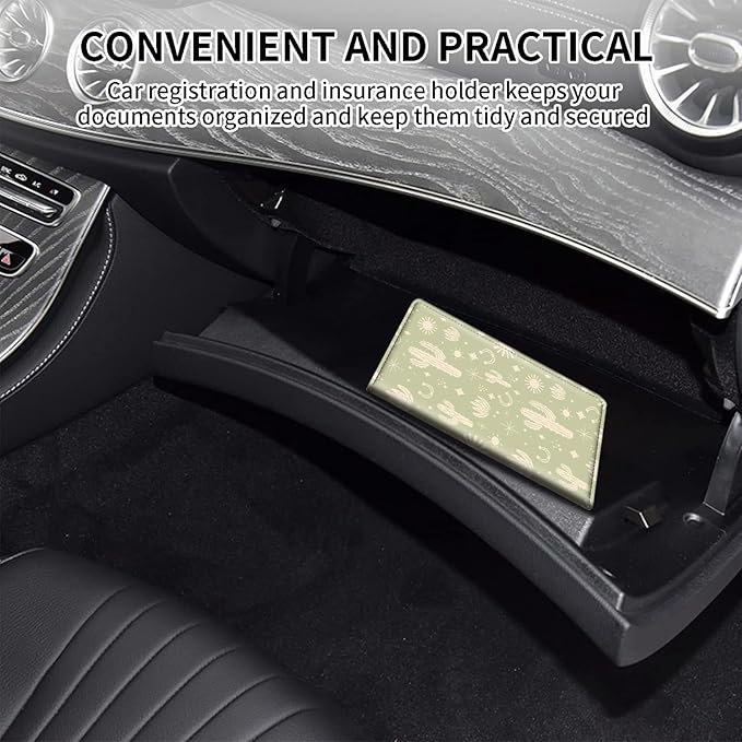 Car Registration and Insurance Card Holder, Vehicle License Documents Glove Box Compartment Organizer Wallet, ID Card Holder for Car Essentials Automobile, Western Boho Cactus
