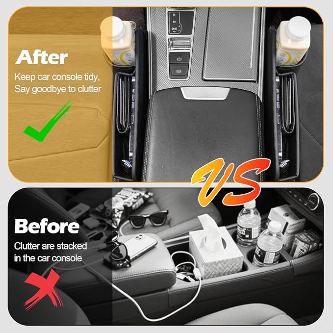 Tefola 2 Packs Car Seat Gap Filler, Leather Car Seat Gap Organizer, Car Storage Box for Holding Phone, Sunglasses, Keys, Car Accessories fit Auto SUV Truck fit for Driver/Passenger Seat (Black)