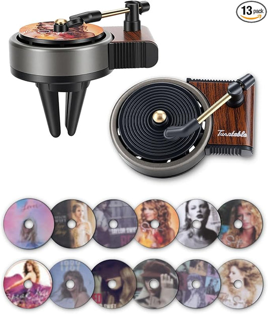 Record Player Car Air Freshener Vent Clip, 12PCS Vintage Album Style Refill Pads, Taylor Air Freshener Car Decor Accessories, Citrus Scent Air Fresheners for Car, Music Lovers Gifts
