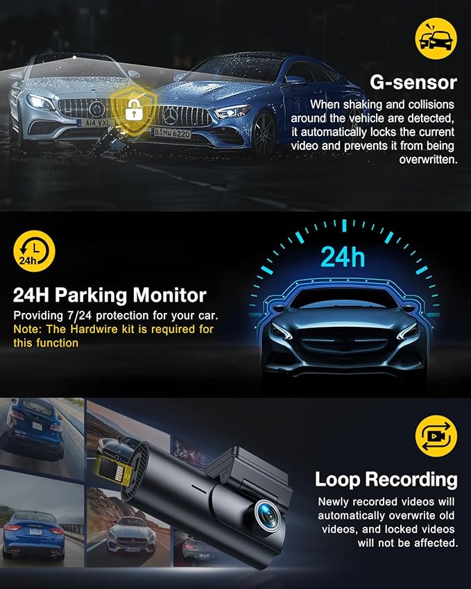 GKU Dash Cam Front and Rear Camera,4K+1080P, 5.8GHz WiFi & GPS Dash Camera for Cars,with 64G SD Card,1.47" Display Dashcam, 24HParking Mode,App,Super Night Vision,Support Max 256GB (D600Pro)