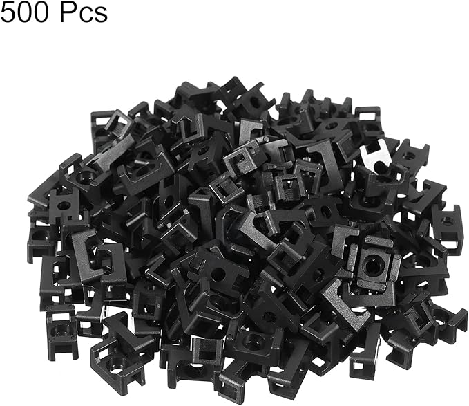 MECCANIXITY 500pcs Cable Tie Base Saddle Type Mount Wire Holder, 0.5"x0.28"x0.22" Wire Clips Organizer Holders Clamps for Electronic Wires, Black 0.13"Dia