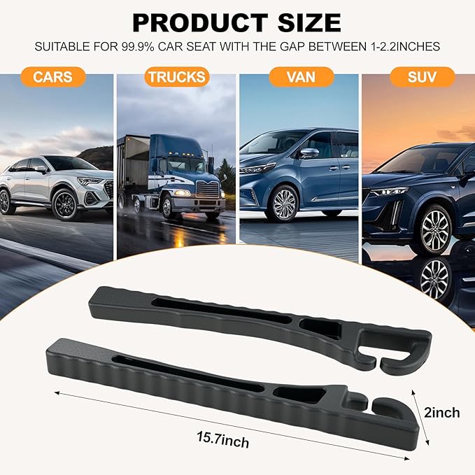 PARAROSE 2PCS Car Seat Gap Filler, Seat Gap Filler for Cars SUV Trucks, Car Essentials, Effectively Prevent Things from Falling Off (Universal, Black)