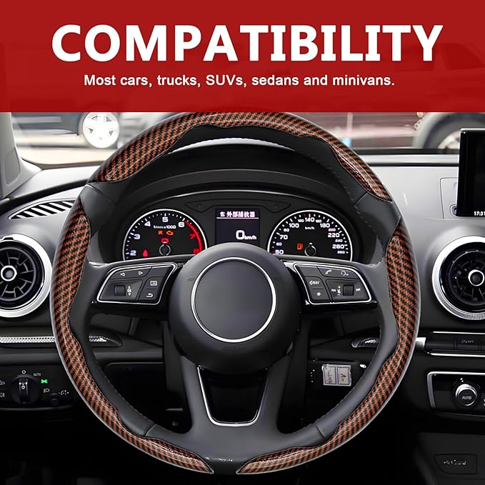 3pcs Universal Carbon Fiber Steering Wheel Cover - Anti-Slip & Segmented Design, Universal 99% Durable Steering Wheel Protector for Men and Women, Car Interior Accessory (Brown)