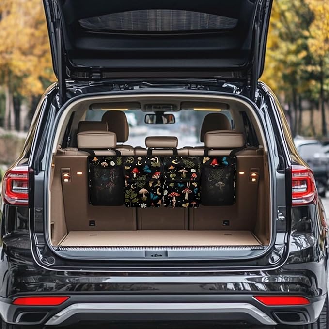 Mushroom Trunk Organizer Women Small SUV Trunk Organizers and Storage, Machine Washable Car Travel Accessories with 4 Pockets Are Deep Enough That Things Won't Sag or Fall Out