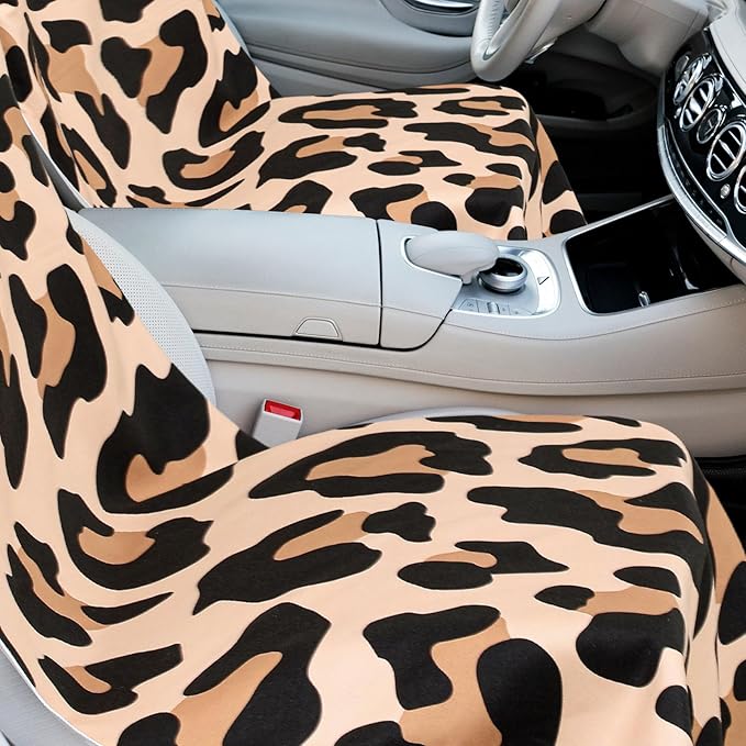 Hahafelt 2 Pack Car Seat Towel Covers with Storage Bag 63 x 32 Inch Athletic Running Towel Seat Sweat Washable Non Slip Cover Gift for Car Outdoor Sport Activities (Yellow Black Leopard Print)