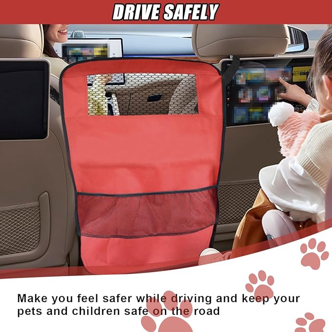 Dog Car Net Barrier Between Seats - Pet Barrier Vehicle Travel Dog Fence with Mesh Window for Safe Driving - Vehicle Divider Car Backseat Barrier Storage Bag for SUVs and Trucks (Red)