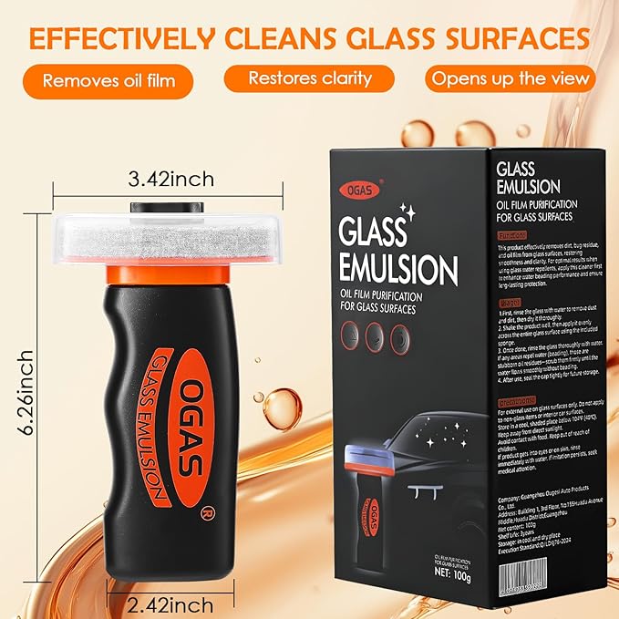 Car Glass Oil Film Remover, 100ml Roll-On with Cleaning Pad, Effectively Removes Oil Film & Smudges, Restores Windshield Clarity for Safer Driving