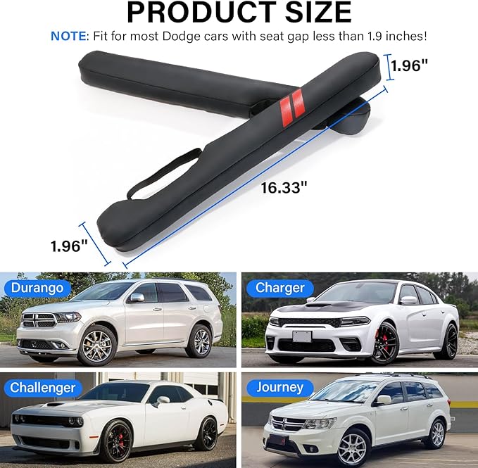 Car Seat Gap Filler for Dodge Accessories Durango Charger Challenger Dart Journey Block The Gap Between Seat and Console Stop Things from Dropping (2PCS, Black)