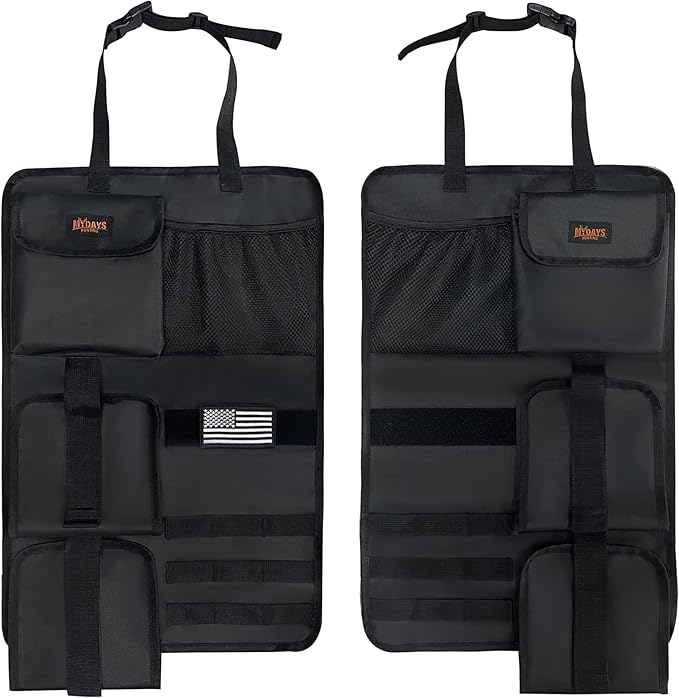 MYDAYS 2 Pack Tactical Seat Back Gun Rack, Camo Front Seat Gun Organizer with Molle Panel Vehicle Gun Holder for Hunting Rifles/Shotguns (Black)