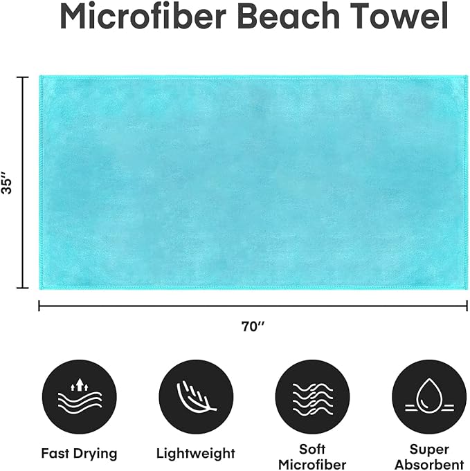 JML Large Microfiber Bath Sheet Towel, 2 Pack 35" x 70", Oversized, Soft, Super Absorbent Fast Dry Bath Towels with Hanging Loop for Adult for Gym Yoga Sauna, Aquamarine