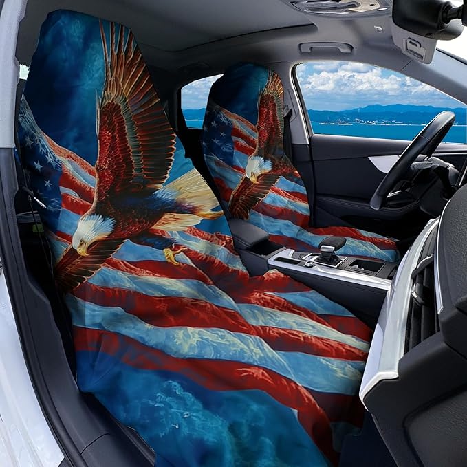 1 Pack Car Towel Seat Covers with Storage Bag, Multifunctional Towel for Gym Outdoor Sport, Picnic, Beach, Pet Dog Travel,Non-Slip Washable Car Seat Protector (Bald Eagle)