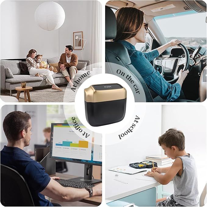 IHOTDER 2PCS Car Trash Can with Lid + 60PCS Garbage Bag,Mini Trash Can Car Interior Accessories,Multifunctional ABS Car Organizers and Storage (Gold)