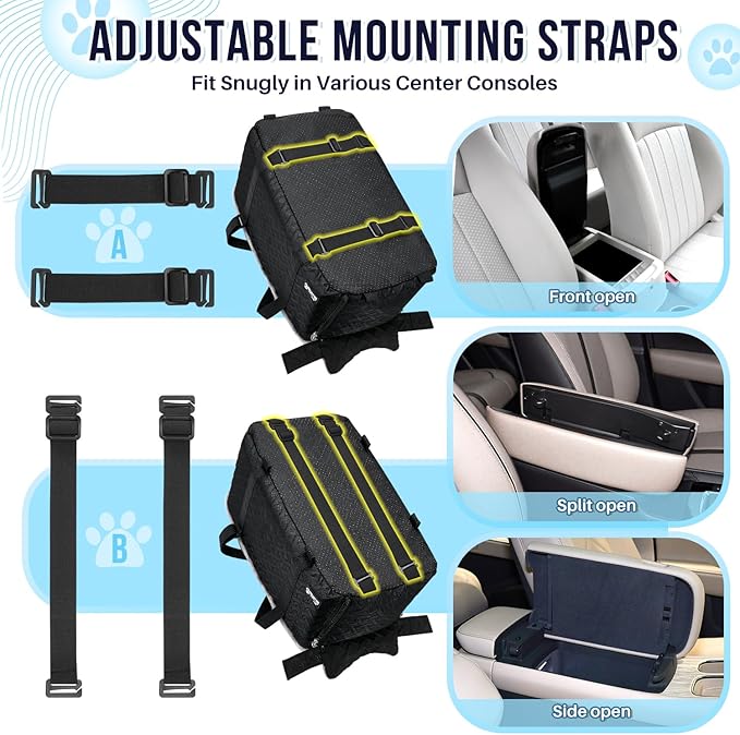 SlowTon Console Dog Car Seat - Portable Center Dog Car Seat for Small Dogs up to 9 lbs, Washable Pet Carseat with Soft Cushion Safe Protection Hooks & Storage Pocket, Black