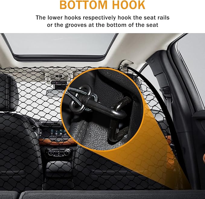 Dog Car Barrier 47" Wide for Trucks/SUVs/Full Sized Sedans Pet Restraint Car Backseat Divider Vehicle Gate Cargo Area Travel Trunk Mesh Net Screen Barricade