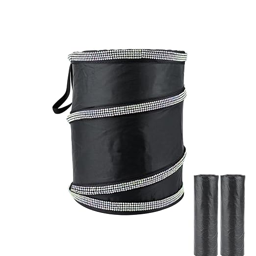 eing Car Trash Can, Portable Garbage Bin with Bling Diamonds, Collapsible Pop-up Water Proof Bag, Waste Basket Bin, Rubbish Bin (1 Pack, AB)