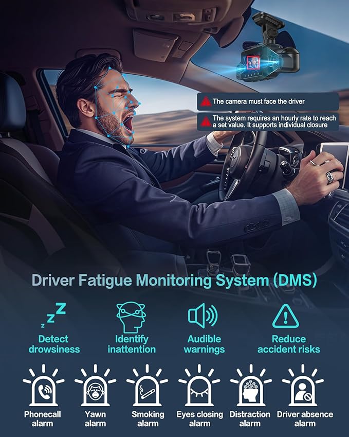Neideso 4 Channel Dash Cam Front Rear, Free 64G Card Included, AI Fatigue Driving Monitor, 360° View 4K 2160P Dash Camera for Cars, 5G WiFi GPS, 8 IR Lamps Night Vision, 24H Parking Mode, N700Pro