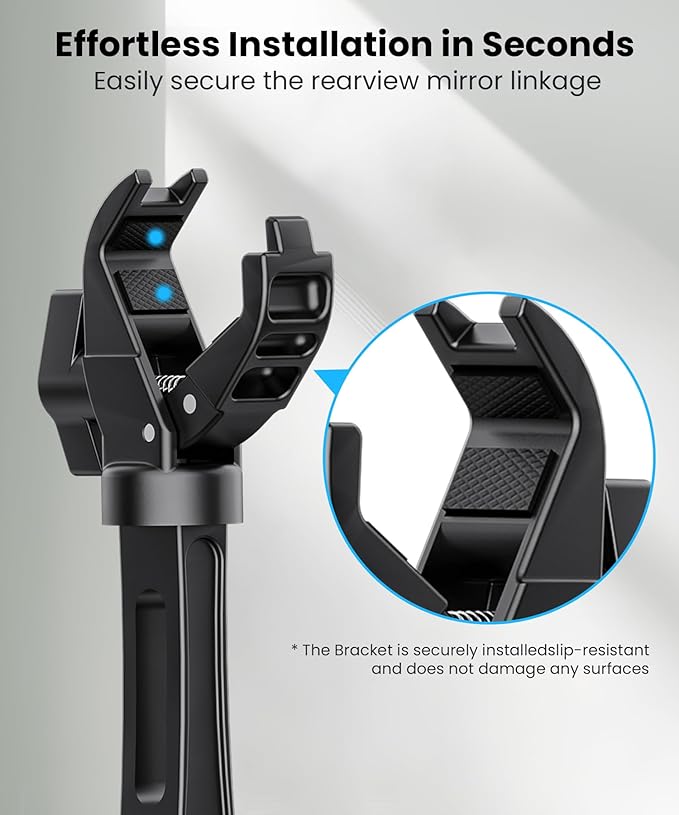 Karmus Rear View Mirror Phone Holder, Rearview Mirror Phone Holder for Car, Rotatable and Retractable Car Phone Holder Mount, Car Truck Essentials Accessories Compatible with All Cell Phones