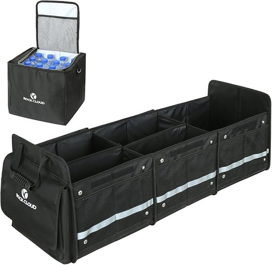 ROCK CLOUD Car Trunk Organizer with Cooler Bag Vehicle Organizers Storage Multi Compartments Collapsible for Auto SUV Truck Minivan Sedan
