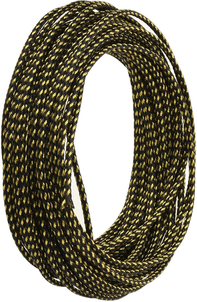 Aicosineg 32.81ft PET Flexible Braided Cable Sleeve 0.12inch Width Wire Loom Sleeving and Organizer Flexible Wire Mesh Sleeve Wrap Protector for TV Audio PC Cords from Pets Chewing Black and Gold