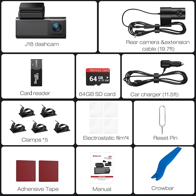 4K+2.5K Dash Cam Front and Rear, GPS&5.8G WiFi, Free 64GB Card Included, Dash Camera for Cars, 2-Channel Car Camera, 3.16'' IPS Screen, G-Sensor, 24H Parking Monitor, Max 256GB