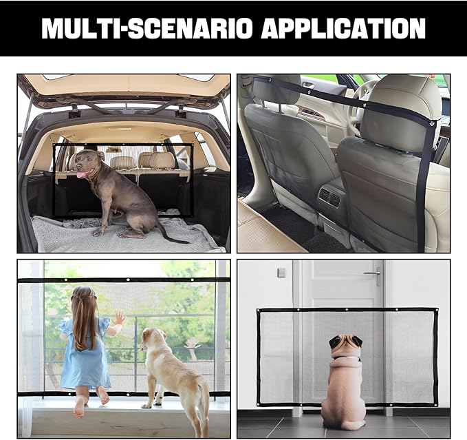 Dog Car Net Barrier, 44"×24" Dog Barrier for Car, Pet Car Divider for Back Seat, Adjustable Stretchable Auto Safety Mesh Pet Barrier Net, Easy to Install, Universal for Car SUV Truck
