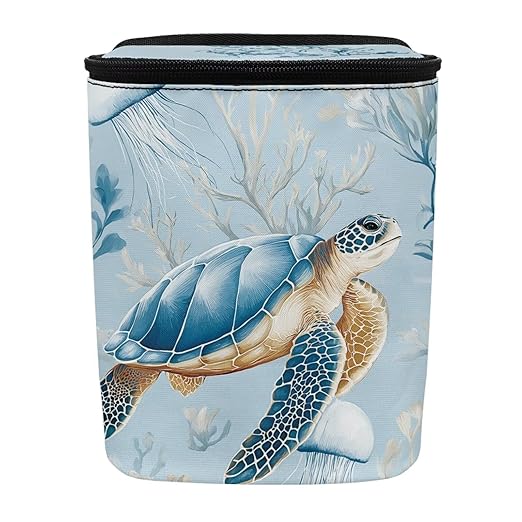 Talayituse Turtle Jellyfish Coral Print Car Trash Can with Lid, Leak Proof Auto Trash Bag Hanging Vehicle Garbage Can Multipurpose Storage Container for Back Seat Road Trip