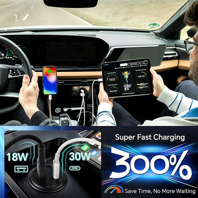 Acegoo 12V USB Outlet 30W PD Type-C & 18W QC3.0 Aluminum Car Charger Waterproof Dual Port Fast Charging Socket Cigarette Lighter Replacement Accessories for RV Camper Trailer Truck Boat Golf (2 PCS)