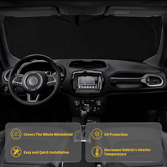 Sunshade for Jeep Compass 2017-2024 2025 Windshield Sun Shade, Custom fit Compass Front Windows Shade Cover Foldable Shield 240T Silver Sun Visor Blocks UV Rays Keep Car Cooler Accessories