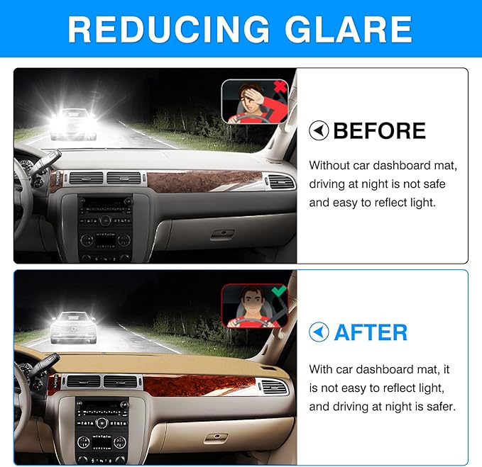 Autorder Beige Dashboard Cover Mat for 2007-2013 Chevy Chevrolet Silverado Sierra, 2007-2014 Chevy Tahoe Suburban Denali Avalanche & GMC Yukon/XL & Only One Glove Box Accessories Polyester Dash Cover