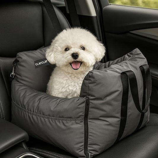 4-in-1 Dog Car Seat, Convertible Pet Booster Seat for Small Medium Dogs Up to 25lbs, Portable Travel Bed Sofa Pad with Safety Strap & Foldable Storage for Car Home Use